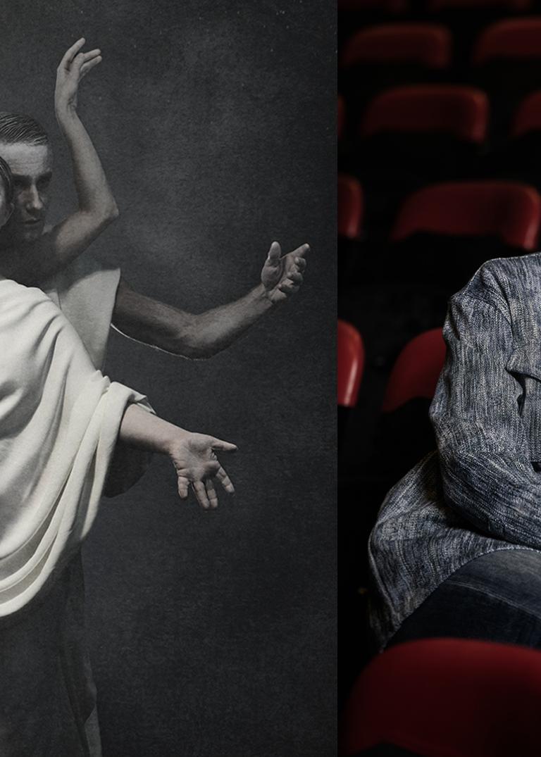 Posterbild för Skånes Dansteaters föreställning Aniara och porträttbild av koreografen och regissören Carl Knif.