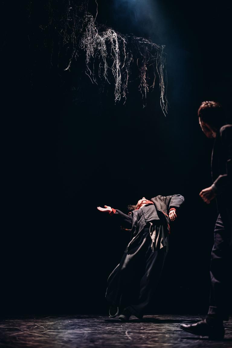 Dansarna Valentina Messieri och Facundo Ebenegger i Skånes Dansteaters dansföreställning In Wind or Dust, koreografi: Danae & Dionysios, foto: Ali Jehad.